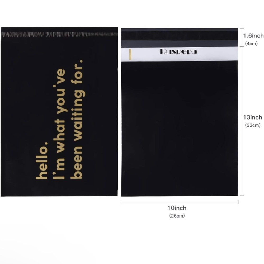 20 Poly Mailers Waterproof, Self Sealing,10“x13“, Black With Gold Print - Picture 3 of 6